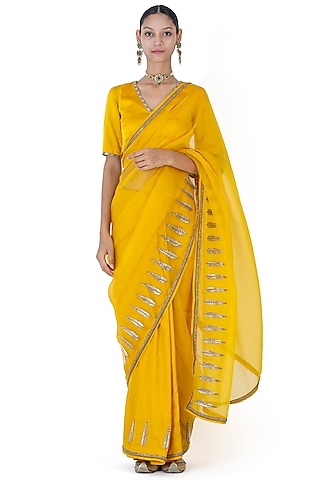 Yellow Sheer Organza Saree by Raw Mango