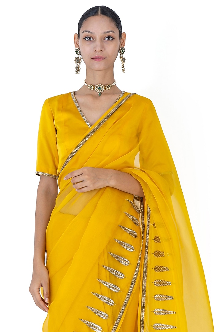 Yellow Sheer Organza Wedding Saree by Raw Mango at Pernia's Pop Up Shop