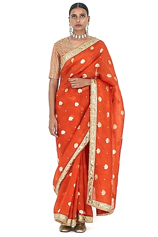 Orange Organza Saree by Raw Mango