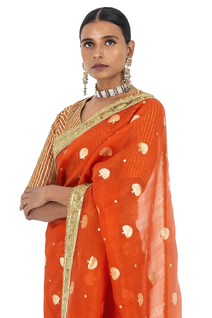 Orange Organza Wedding Saree by Raw Mango at Pernia's Pop Up Shop