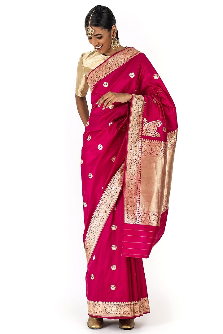 Rani Pink Silk Brocade Reception Saree by Raw Mango at Pernia's Pop Up Shop