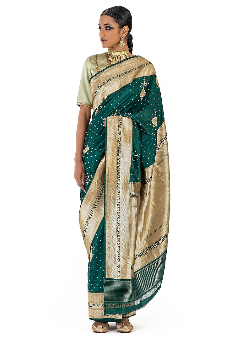 Green Silk Brocade Saree by Raw Mango at Pernia's Pop Up Shop