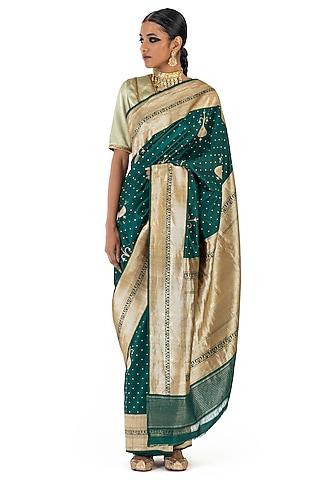 Green Silk Brocade Saree by Raw Mango