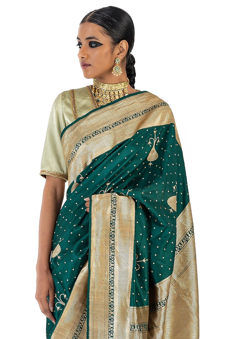 Green Silk Brocade Reception Saree by Raw Mango at Pernia's Pop Up Shop