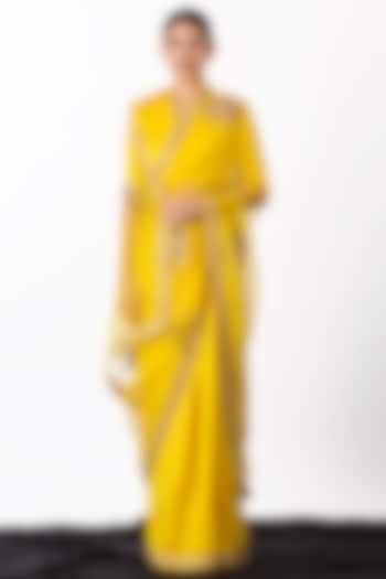 Yellow Sheer Organza Reception Saree by Raw Mango at Pernia's Pop Up Shop