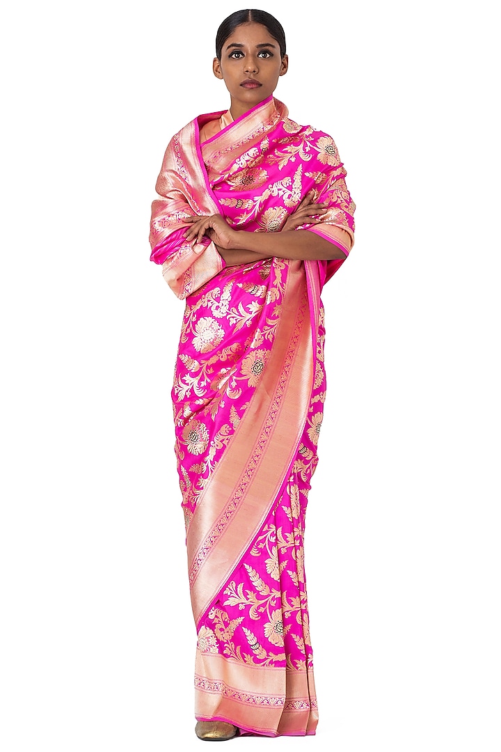 Pink Silk Brocade Reception Saree by Raw Mango at Pernia's Pop Up Shop