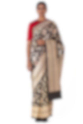 Black Silk Brocade Reception Saree by Raw Mango at Pernia's Pop Up Shop