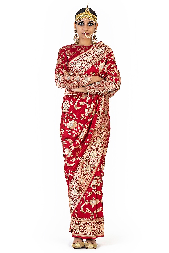 Red Silk Brocade Saree by Raw Mango at Pernia's Pop Up Shop