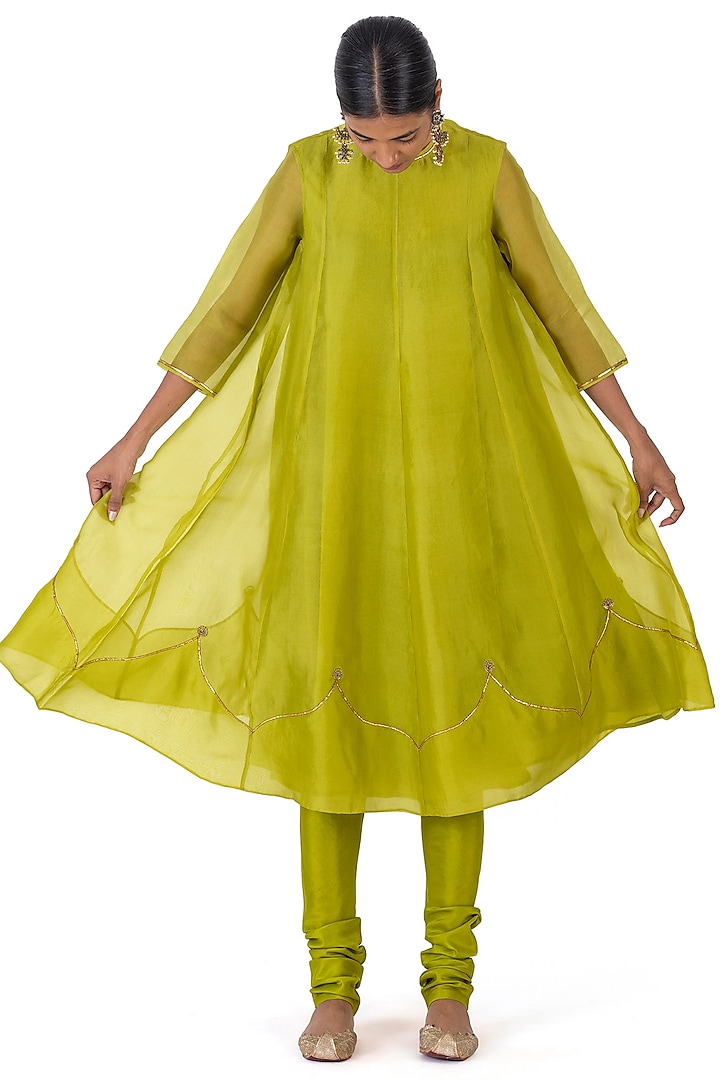 Green Sheer Organza Kurta Set by Raw Mango at Pernia's Pop Up Shop