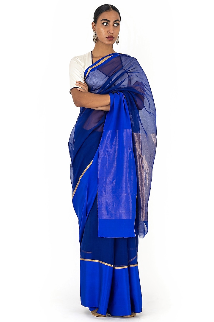 Blue Chanderi Cotton Saree by Raw Mango