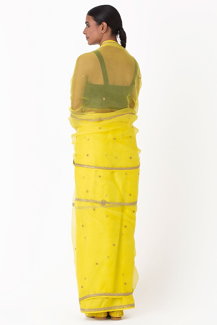 Yellow Sheer Organza Silk & Silk Embroidered Wedding Saree by Raw Mango at Pernia's Pop Up Shop