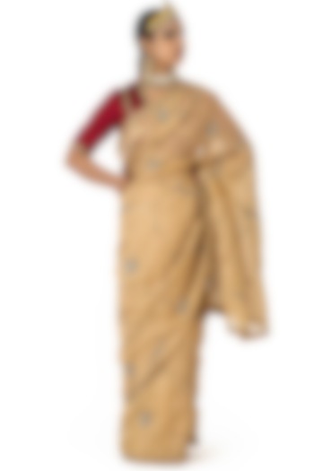 Gold Sheer Organza Silk & Silk Embroidered Reception Saree by Raw Mango at Pernia's Pop Up Shop