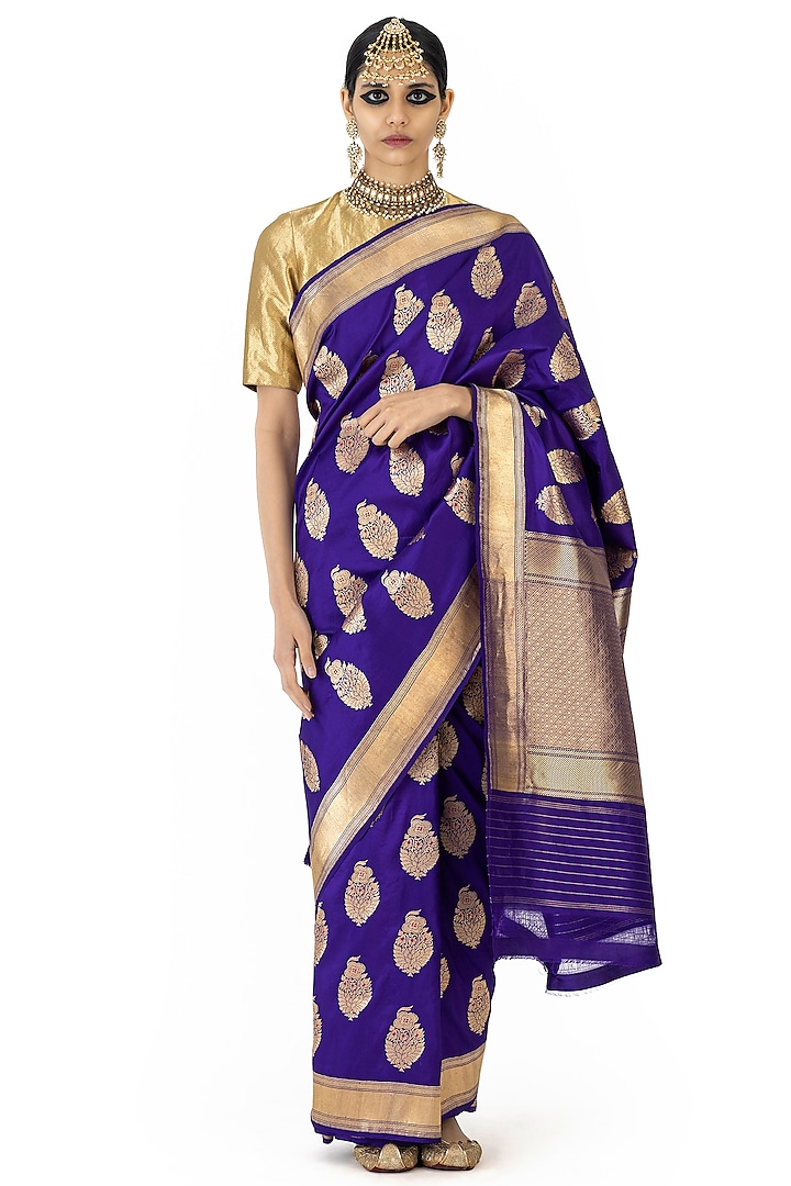 Purple Varanasi Silk Brocade Reception Saree by Raw Mango at Pernia's Pop Up Shop