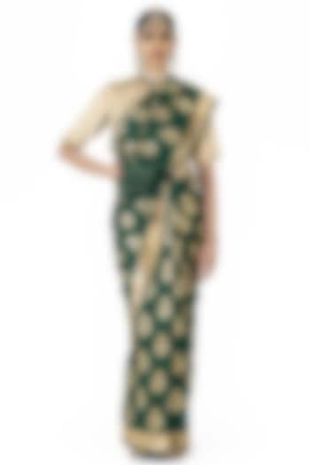 Green Varanasi Silk Brocade Saree by Raw Mango at Pernia's Pop Up Shop