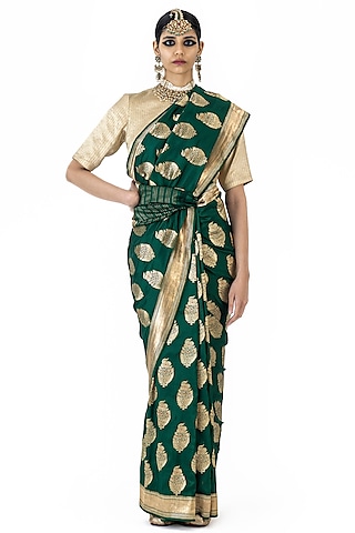 Green Varanasi Silk Brocade Saree by Raw Mango