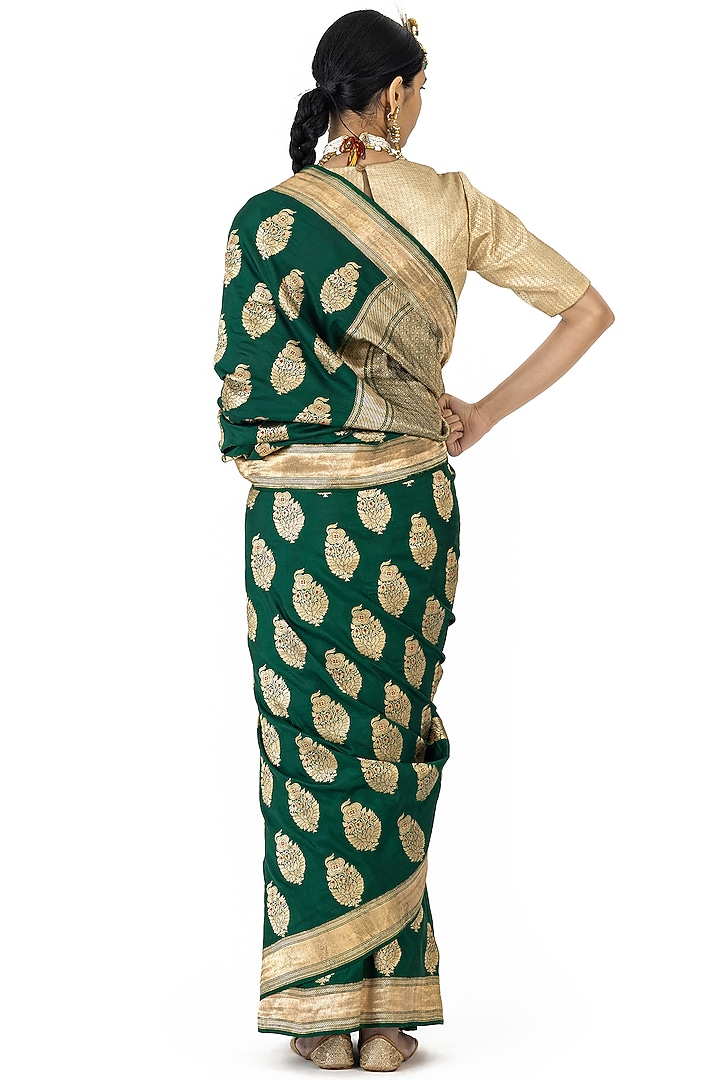 Green Varanasi Silk Brocade Reception Saree by Raw Mango at Pernia's Pop Up Shop