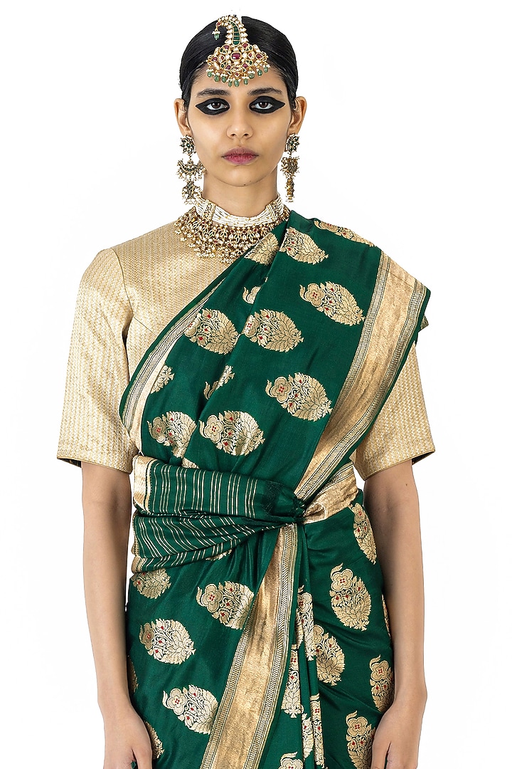 Green Varanasi Silk Brocade Reception Saree by Raw Mango at Pernia's Pop Up Shop