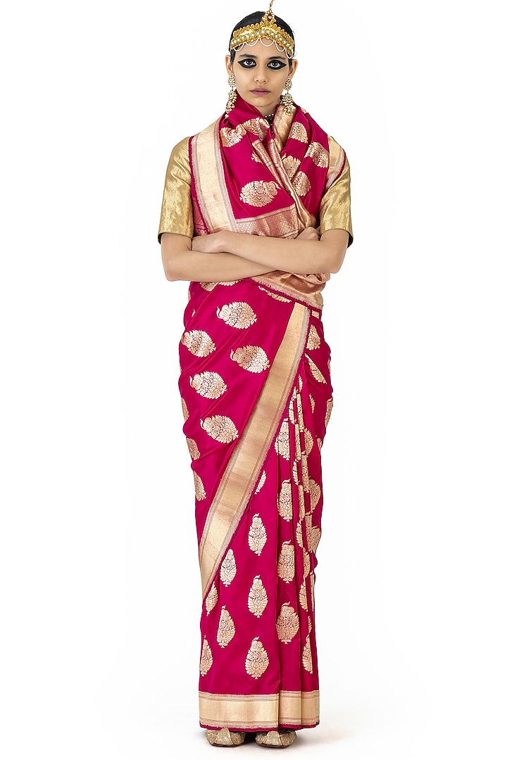Rani Pink Varanasi Silk Brocade Reception Saree by Raw Mango at Pernia's Pop Up Shop