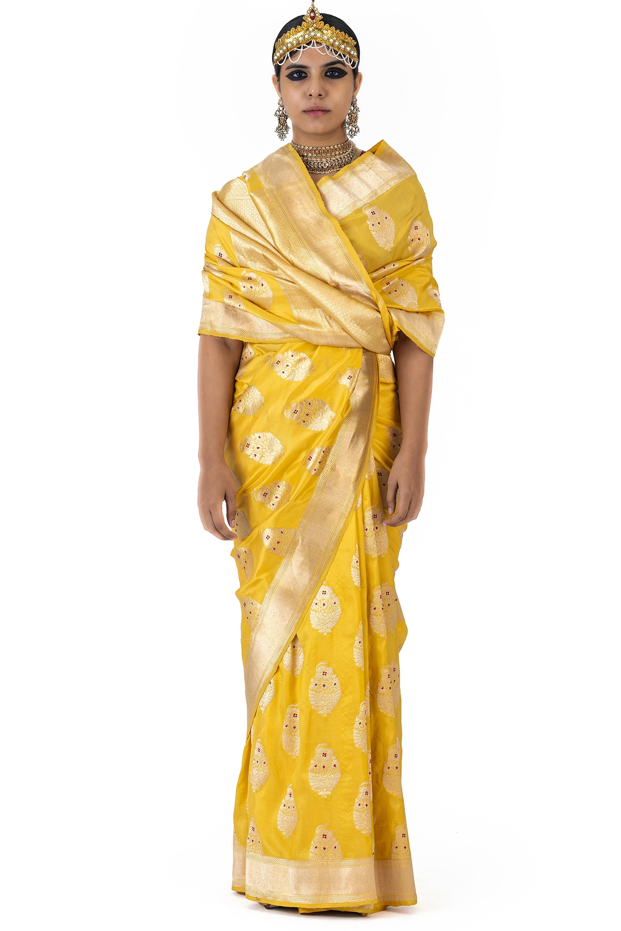 Mango Yellow Pure Katan Silk Banarasi Handloom Saree – Himagauri Sarees