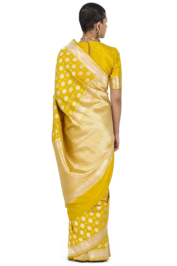 Yellow Varanasi Silk Brocade Reception Saree by Raw Mango at Pernia's Pop Up Shop