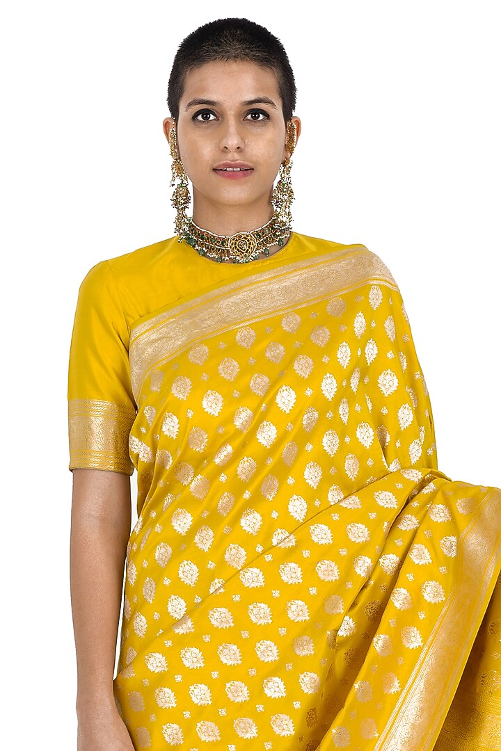 Yellow Varanasi Silk Brocade Reception Saree by Raw Mango at Pernia's Pop Up Shop