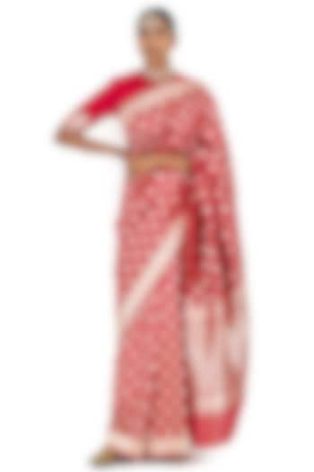 Red Varanasi Silk Brocade Saree by Raw Mango at Pernia's Pop Up Shop