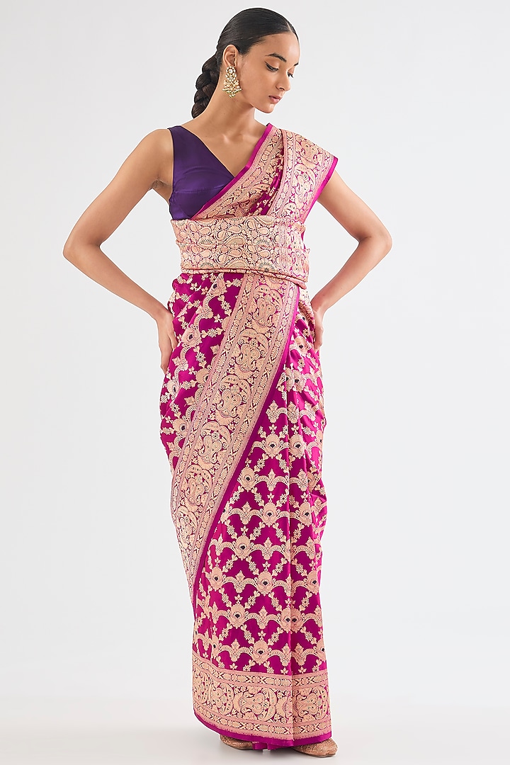 Rani Pink Varanasi Silk Brocade Saree by Raw Mango at Pernia's Pop Up Shop