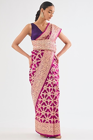 Rani Pink Varanasi Silk Brocade Saree by Raw Mango