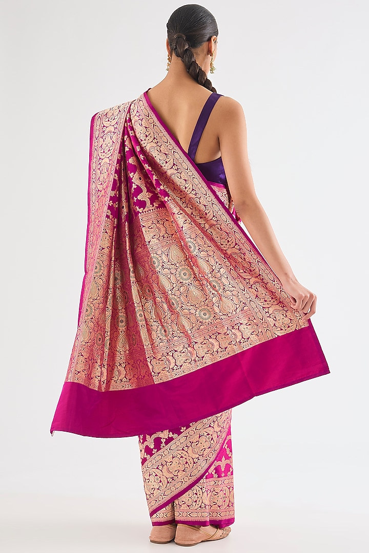 Rani Pink Varanasi Silk Brocade Reception Saree by Raw Mango at Pernia's Pop Up Shop
