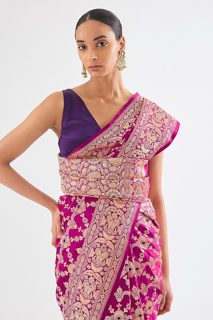 Rani Pink Varanasi Silk Brocade Reception Saree by Raw Mango at Pernia's Pop Up Shop