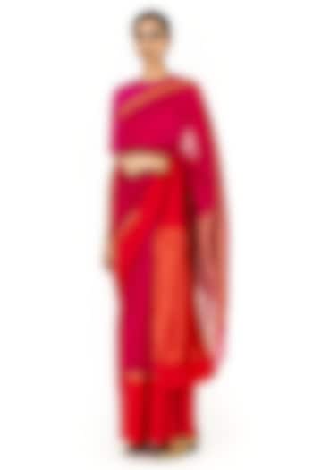 Red Chanderi Cotton Handwoven Festive Saree by Raw Mango at Pernia's Pop Up Shop