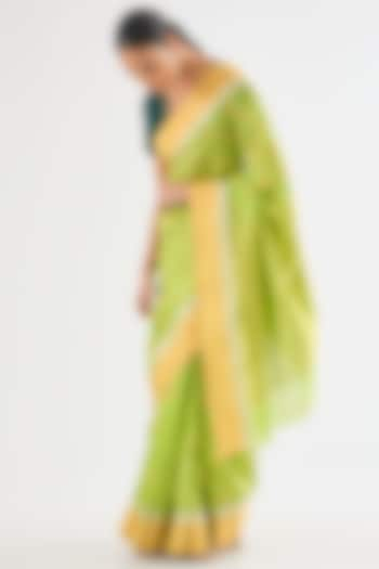 Lime Green Chanderi Silk Saree by Raw Mango at Pernia's Pop Up Shop