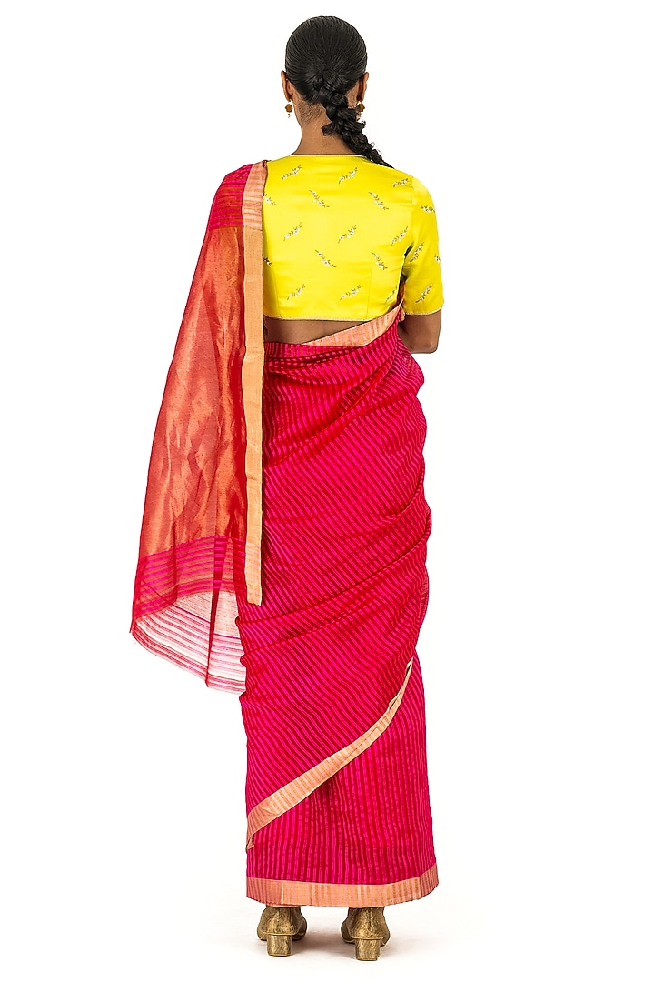 Rani Pink & Red Chanderi Silk Striped Handwoven Party Wear Saree by Raw Mango at Pernia's Pop Up Shop