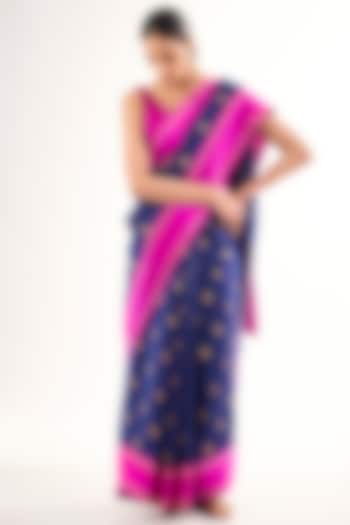 Blue Chanderi Silk Floral Motif Wedding Saree by Raw Mango at Pernia's Pop Up Shop
