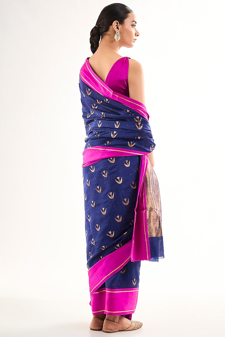 Blue Chanderi Silk Floral Motif Wedding Saree by Raw Mango at Pernia's Pop Up Shop