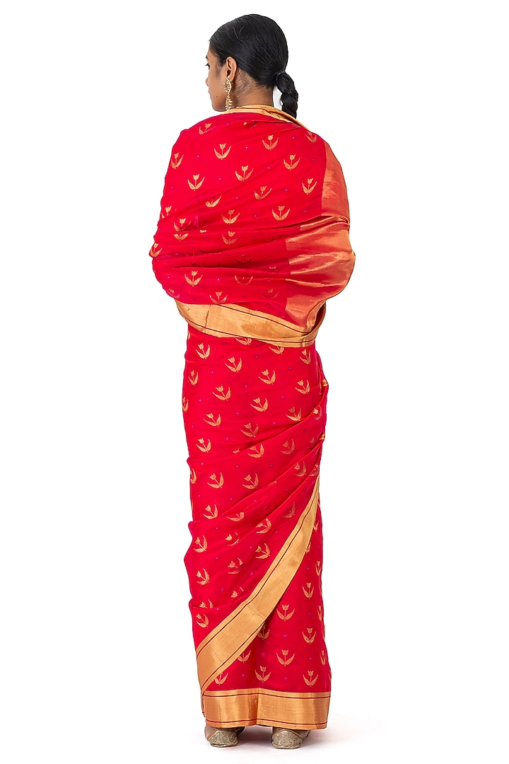 Dark Rani Pink Chanderi Silk Floral Motif Handwoven Wedding Saree by Raw Mango at Pernia's Pop Up Shop