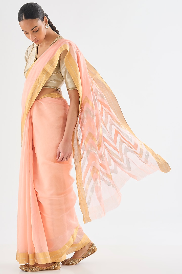 Pale Pink Chanderi Cotton Silk Saree by Raw Mango at Pernia's Pop Up Shop