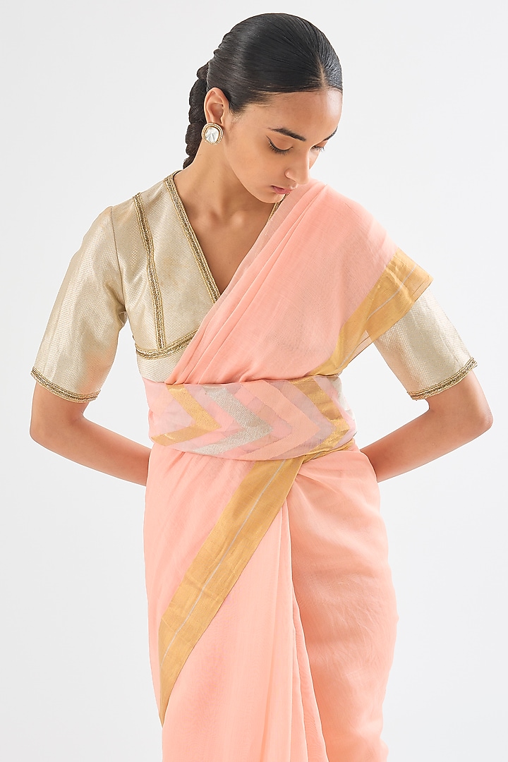 Pale Pink Chanderi Cotton Silk Party Wear Saree by Raw Mango at Pernia's Pop Up Shop