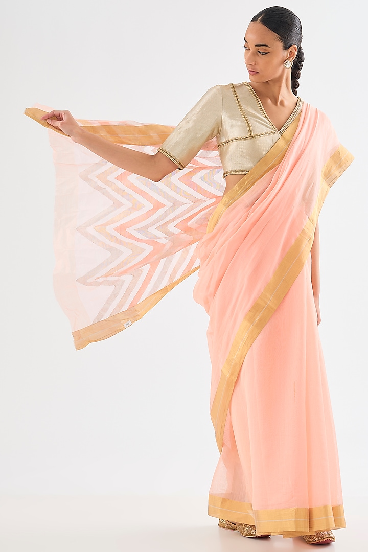 Pale Pink Chanderi Cotton Silk Party Wear Saree by Raw Mango at Pernia's Pop Up Shop