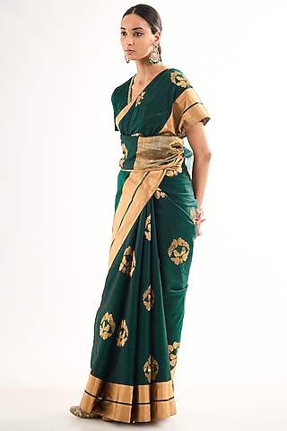 Forest Green Chanderi Silk Motif Saree by Raw Mango