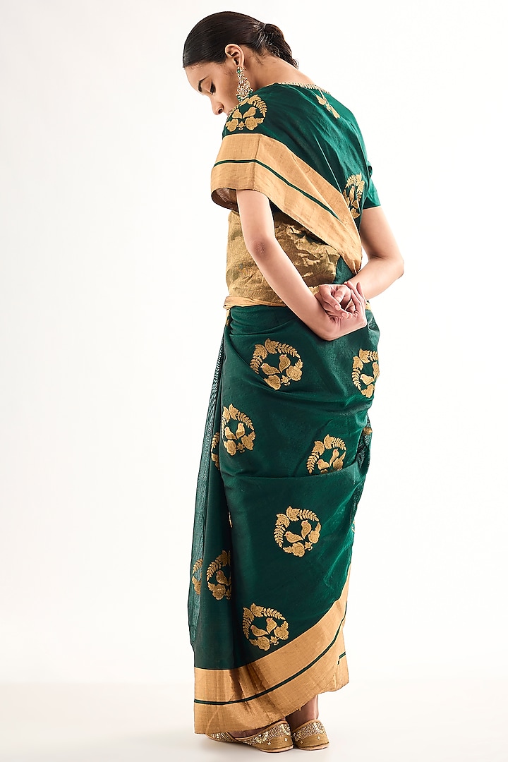 Forest Green Chanderi Silk Motif Wedding Saree by Raw Mango at Pernia's Pop Up Shop