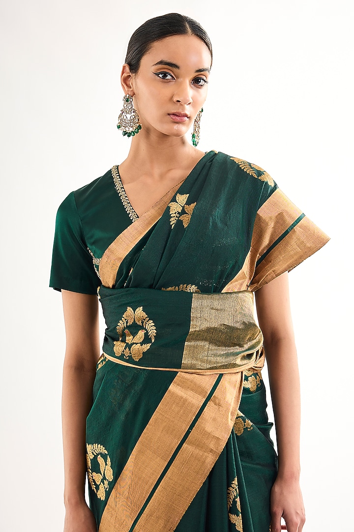 Forest Green Chanderi Silk Motif Wedding Saree by Raw Mango at Pernia's Pop Up Shop