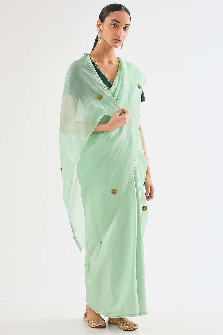 Angoori Green Sheer Organza Silk Saree by Raw Mango at Pernia's Pop Up Shop