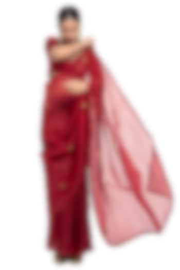 Red Organza Silk & Silk Embroidered Handwoven Saree by Raw Mango at Pernia's Pop Up Shop