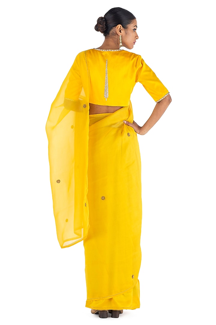 Yellow Organza Silk & Silk Embroidered Handwoven Party Wear Saree by Raw Mango at Pernia's Pop Up Shop