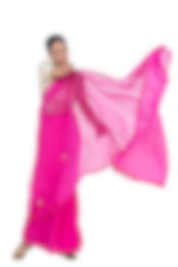 Rani Pink Organza Silk & Silk Embroidered handwoven Saree by Raw Mango at Pernia's Pop Up Shop