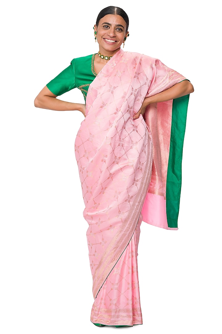 Kamal Pink Varanasi Silk Brocade Meena Work Handwoven Saree by Raw Mango at Pernia's Pop Up Shop