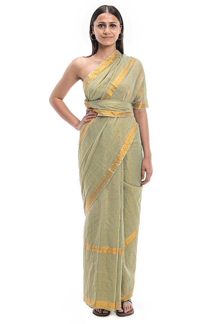 Cement Colored Bengal Cotton Handwoven Saree by Raw Mango at Pernia's Pop Up Shop