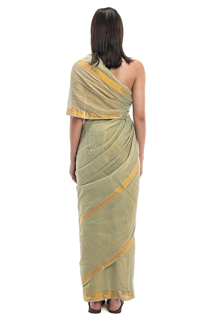 Cement Colored Bengal Cotton Handwoven Party Wear Saree by Raw Mango at Pernia's Pop Up Shop