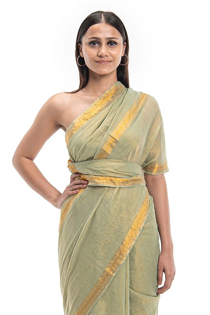 Cement Colored Bengal Cotton Handwoven Party Wear Saree by Raw Mango at Pernia's Pop Up Shop